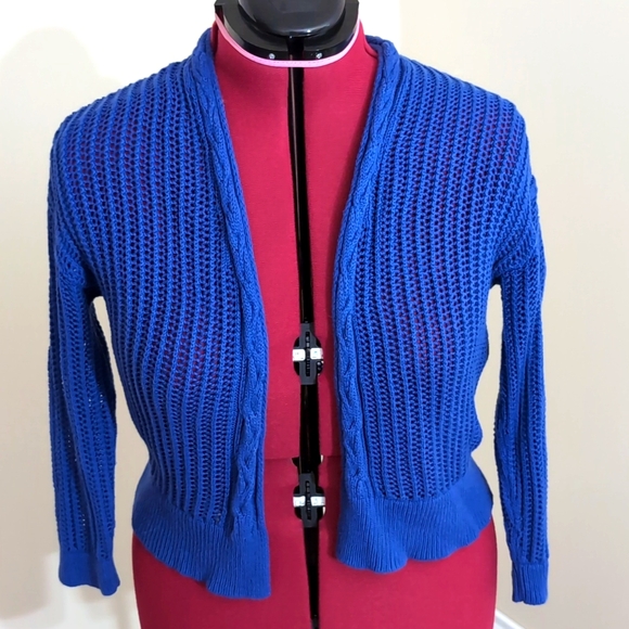 Loft| Blue Long Sleeved Light Knit Cardigan Cotton - Picture 1 of 12